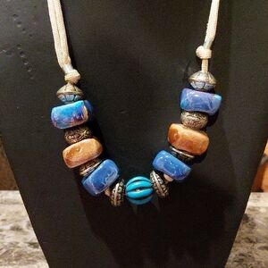 Blue and Brown Stonr Beaded Necklace